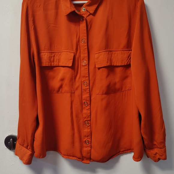 Jessica Simpson Orange Long Sleeve Button Down Shirt - Picture 1 of 7